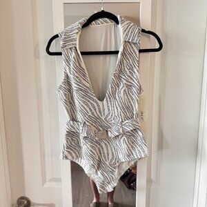 New Devon Windsor Stella Full Piece Bikini Size Large Textured Zebra